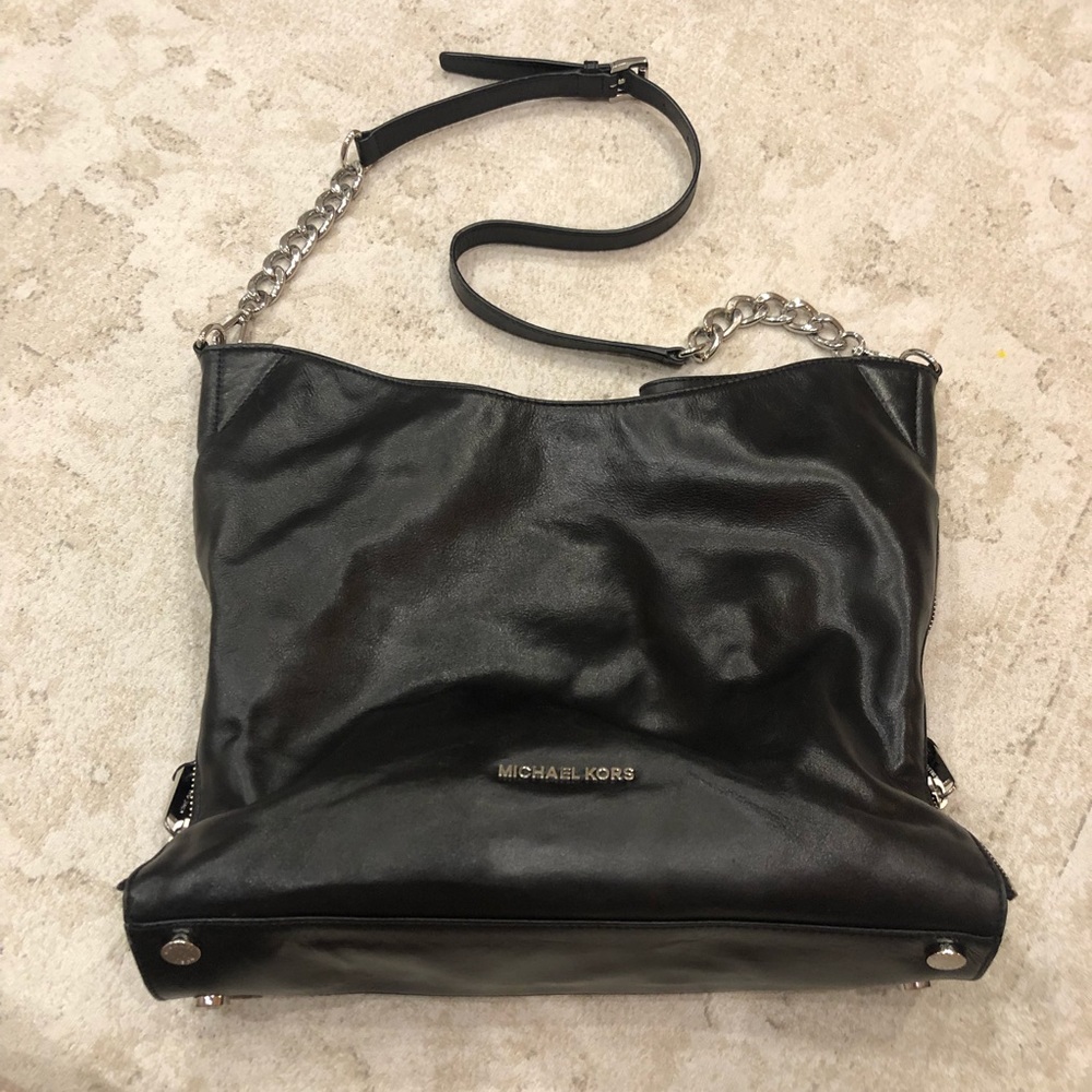 MICHAEL KORS BLACK LEATHER TOTE BAG
